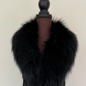 NWOT Black Leather Vest Real Fox Fur XS size